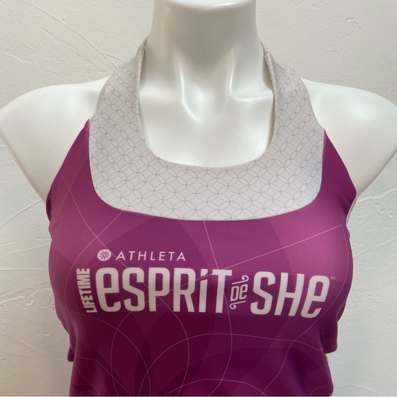 MOXIE CYCLING LIFETIME ATHLETA ESPRIT DE SHE PURPLE WHITE ATHLETIC TANK TOP - Picture 4 of 16